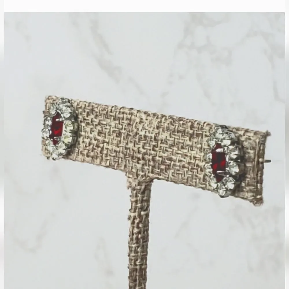 VINTAGE Gemstone & Rhinestone Marquis Pierced Earrings